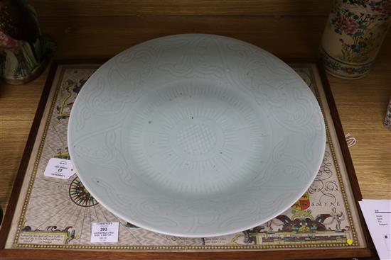 A Chinese celadon glazed dish, 19th century, 40.35cm